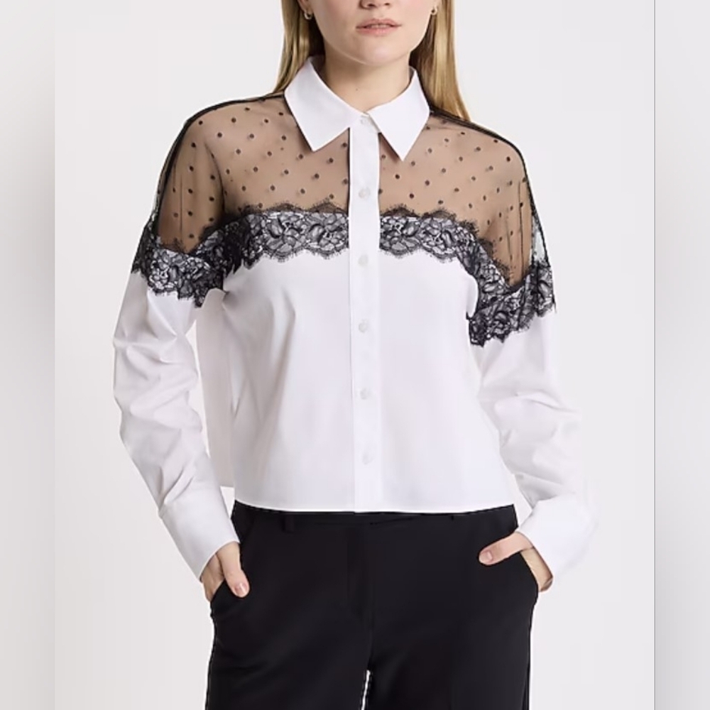 Express Lace Button Up Blouse Med-NWOT-zara-aritzia-revolve-mango Worn 1x-EUC